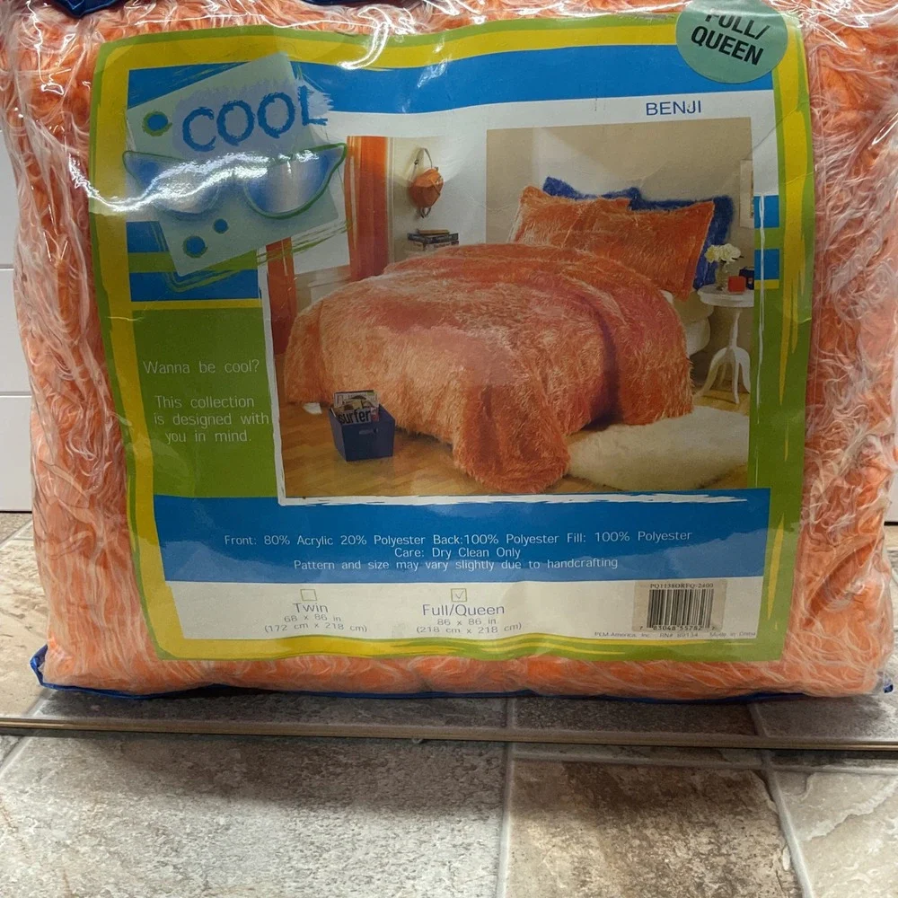 Benji Cool Orange Shaggy Faux Fur Comforter Full Queen 86x86 PQ1138OR